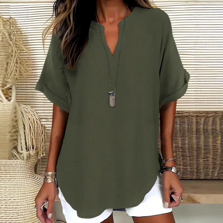 Laurel | Blouse décontractée à col V et manches courtes